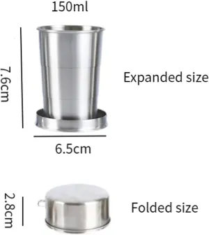 4xMetal Cup Sturdy Folding Mug Portable Telescopic Stainless Steel Mug Reusable Foldable Cup for Camping Hiking Water Drinks