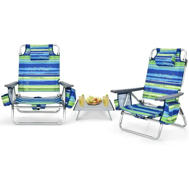 5-Position Lay-Flat Camping Chair with Accessories