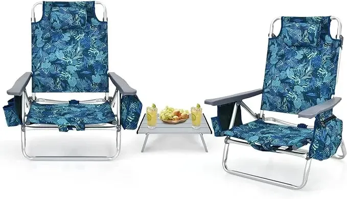 5-Position Lay-Flat Camping Chair with Accessories
