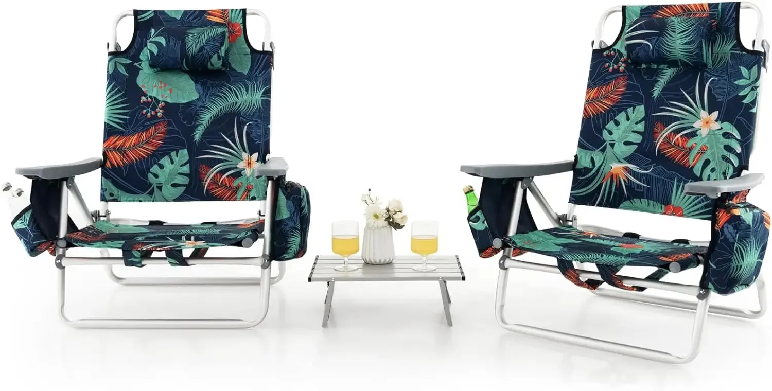 5-Position Lay-Flat Camping Chair with Accessories
