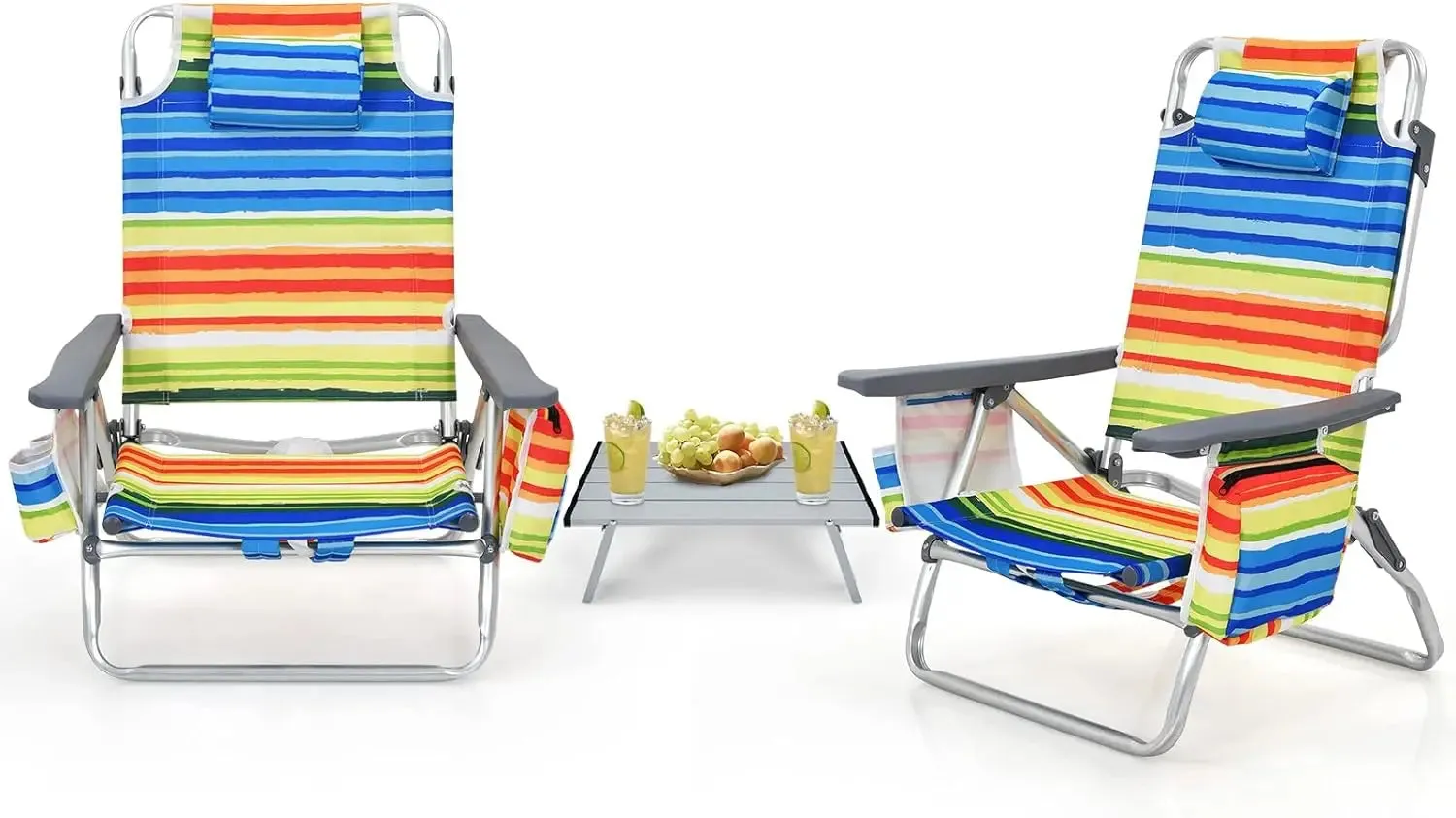 5-Position Lay-Flat Camping Chair with Accessories