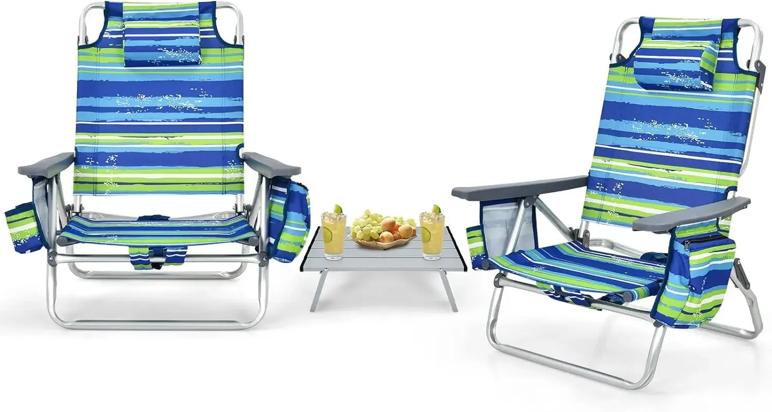 5-Position Lay-Flat Camping Chair with Accessories