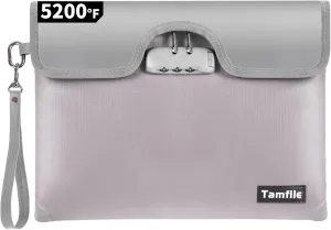5200F Fireproof Money Bag with Lock, Waterproof Document Bag with Zipper, 8 Layers Fire Insulation, Safe Storage Pouch for Cash, Passport, Certificate (10" x 13", Silver)