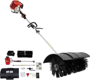 52CC 2 Stroke Gas Handheld Sweeper Broom, 1700W 2.3HP Gas Powered Artificial Lawn Sweeper, Outdoor Hand Held Gas Power Broom for Snow Sweeping Driveway Turf Lawns Artificial Grass Brush Using
