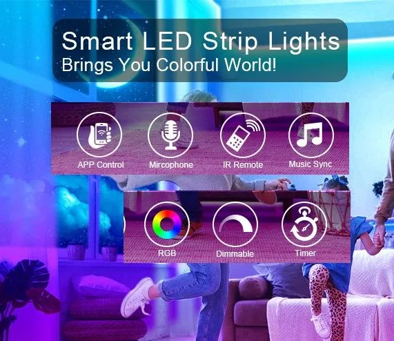 5M LED Strip Light Kit | Waterproof RGB Rope Light with App & Remote Control