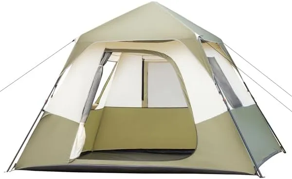 6 Person Camping Tent Setup in 60 Seconds, Waterproof Tent with Carry Bag, Instant Setup, Family Tent for Camping, Hiking, Outdoor, Army Green & White, Large, SY-LHJ2-90827601