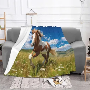 60 * 50 inch Multi-Purpose Blanket for Bed, Sofa, Camping, Travel, Nighttime, Horses on The Prairie Super Soft Micro Fleece Blanket