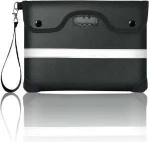 6200°F Fireproof Document Bag with Lock, 11.4 x 8.3 Inch Fire Proof Bag for Documents with Zipper, Water Resistant Envelope with Reflective Strip, Fireproof Money Pouch Black