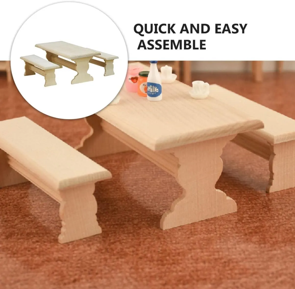 6pcs Mini House Furniture Wooden Table Chair Model Smooth Surface Dollhouse Ornament for Boys and Girls Imagination and Creativity Fine Workmanship Miniature Furniture