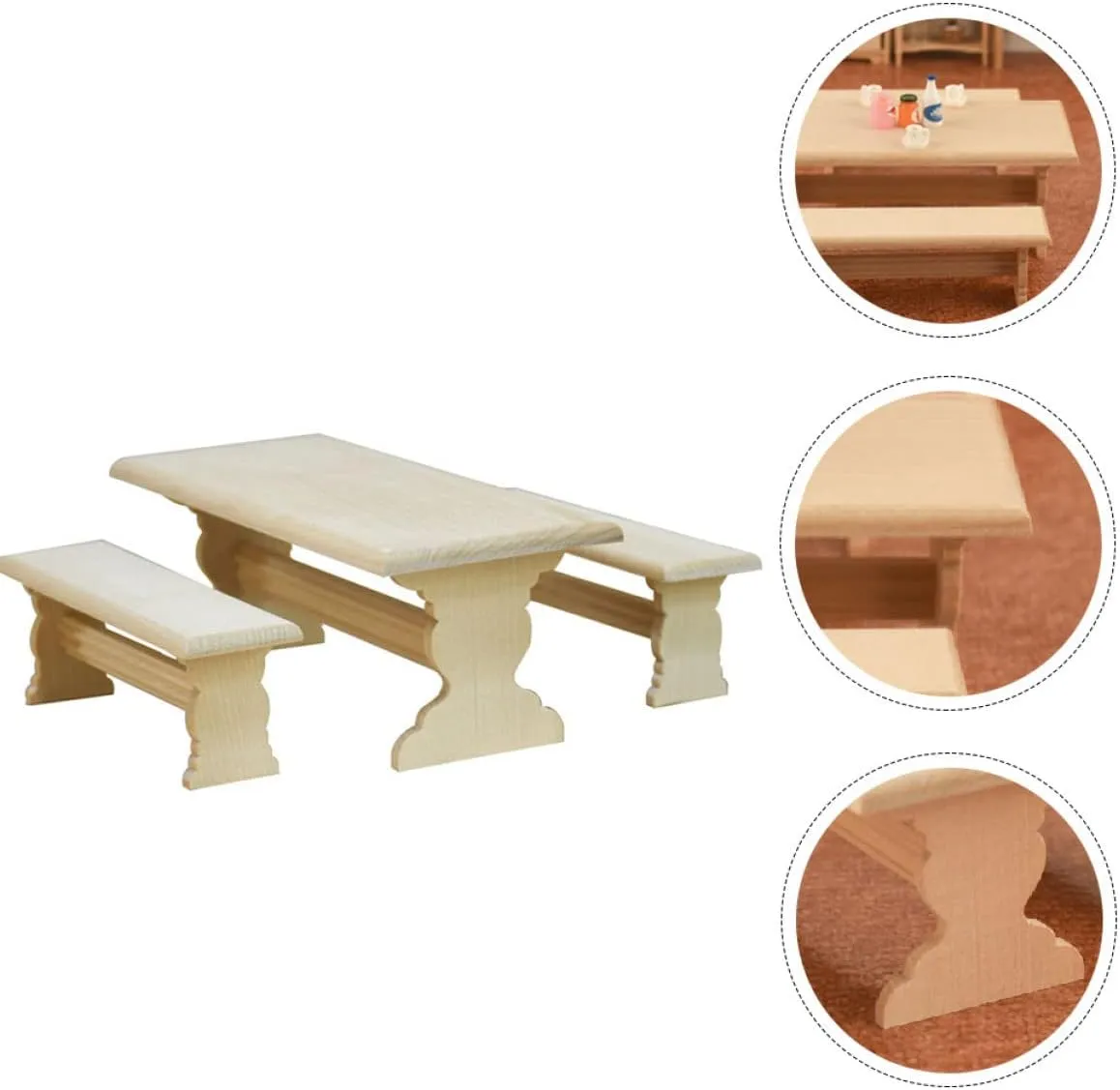 6pcs Mini House Furniture Wooden Table Chair Model Smooth Surface Dollhouse Ornament for Boys and Girls Imagination and Creativity Fine Workmanship Miniature Furniture