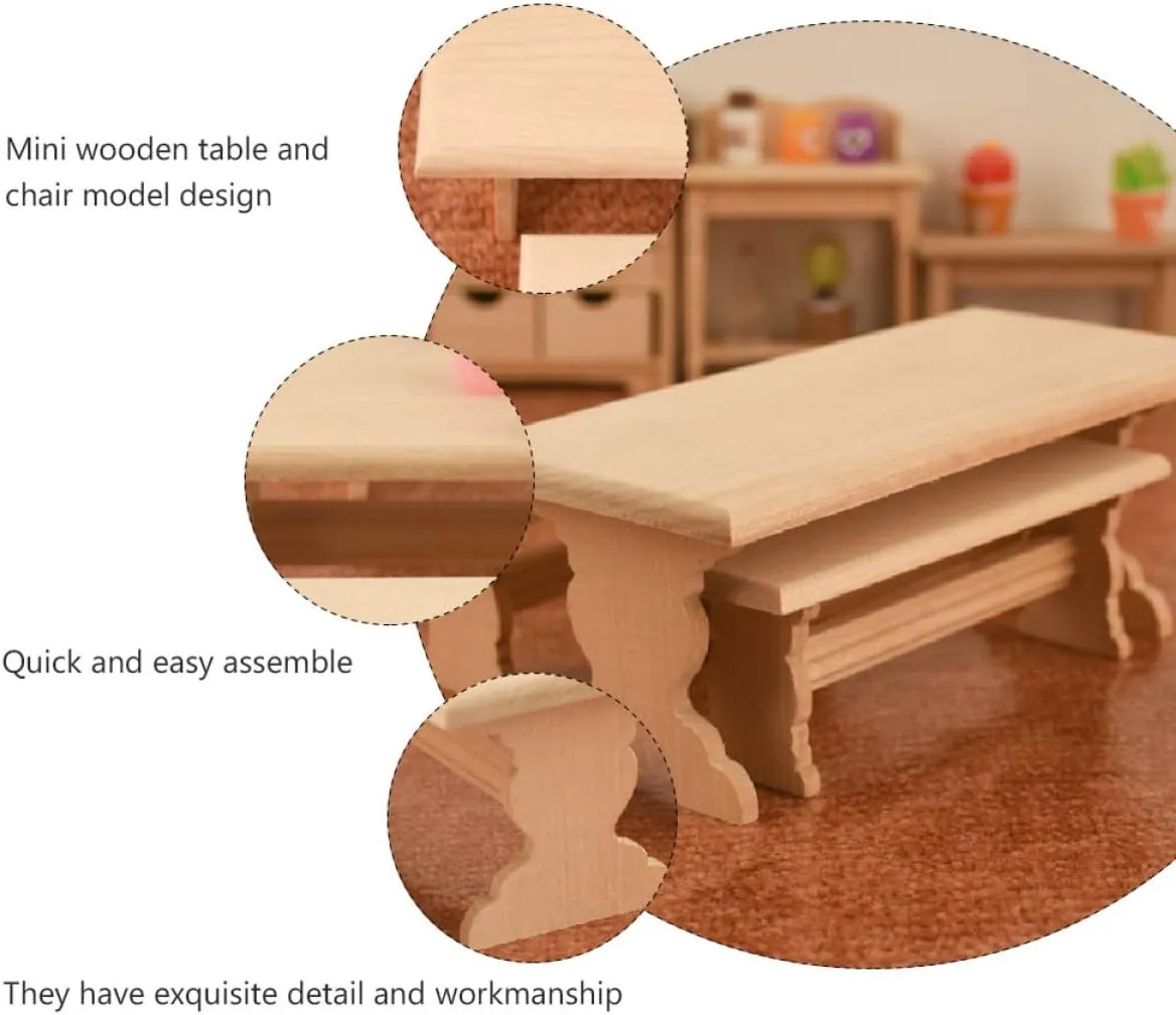 6pcs Mini House Furniture Wooden Table Chair Model Smooth Surface Dollhouse Ornament for Boys and Girls Imagination and Creativity Fine Workmanship Miniature Furniture