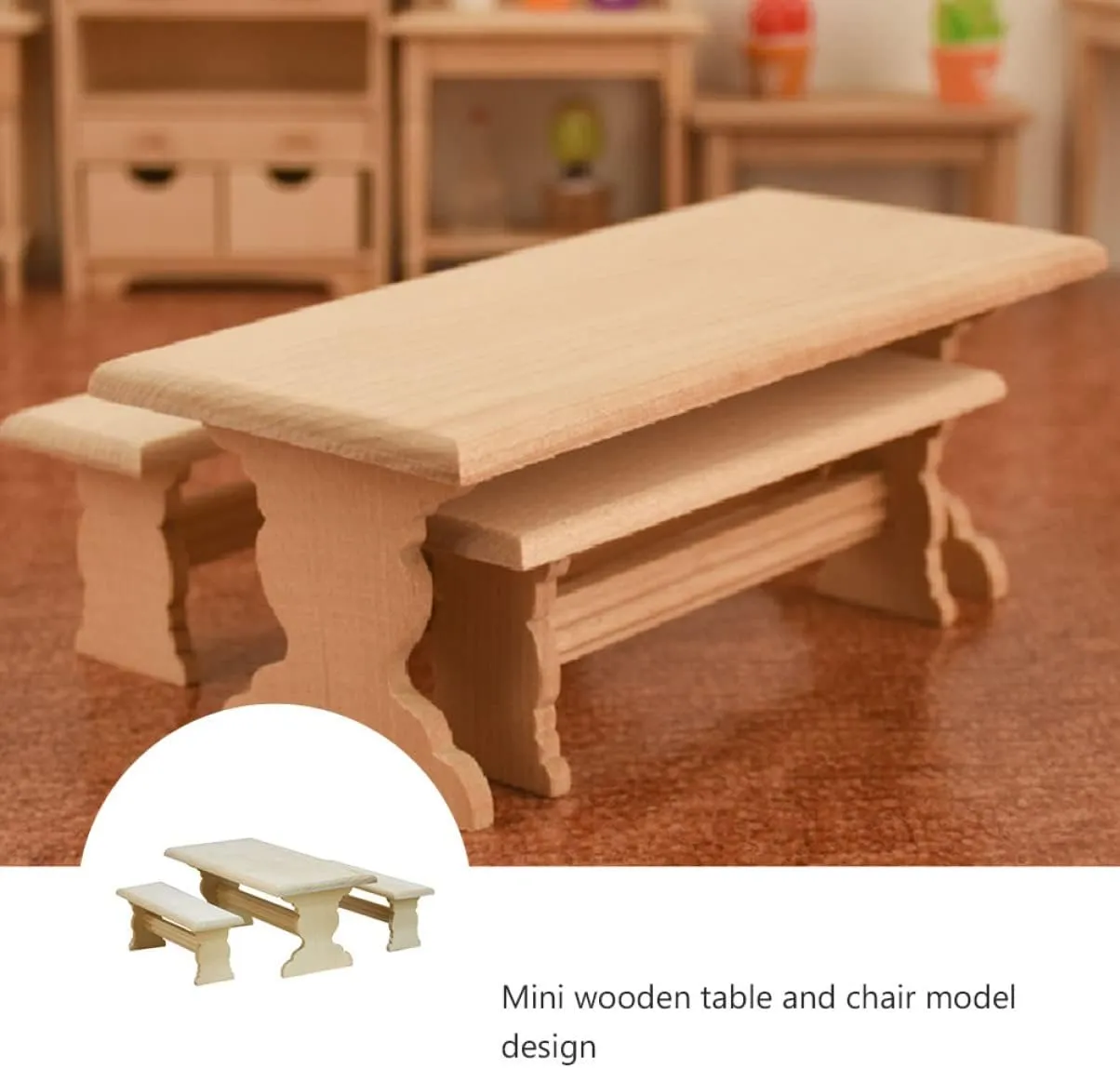 6pcs Mini House Furniture Wooden Table Chair Model Smooth Surface Dollhouse Ornament for Boys and Girls Imagination and Creativity Fine Workmanship Miniature Furniture