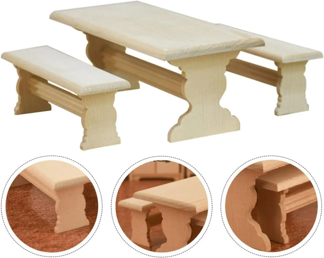 6pcs Mini House Furniture Wooden Table Chair Model Smooth Surface Dollhouse Ornament for Boys and Girls Imagination and Creativity Fine Workmanship Miniature Furniture