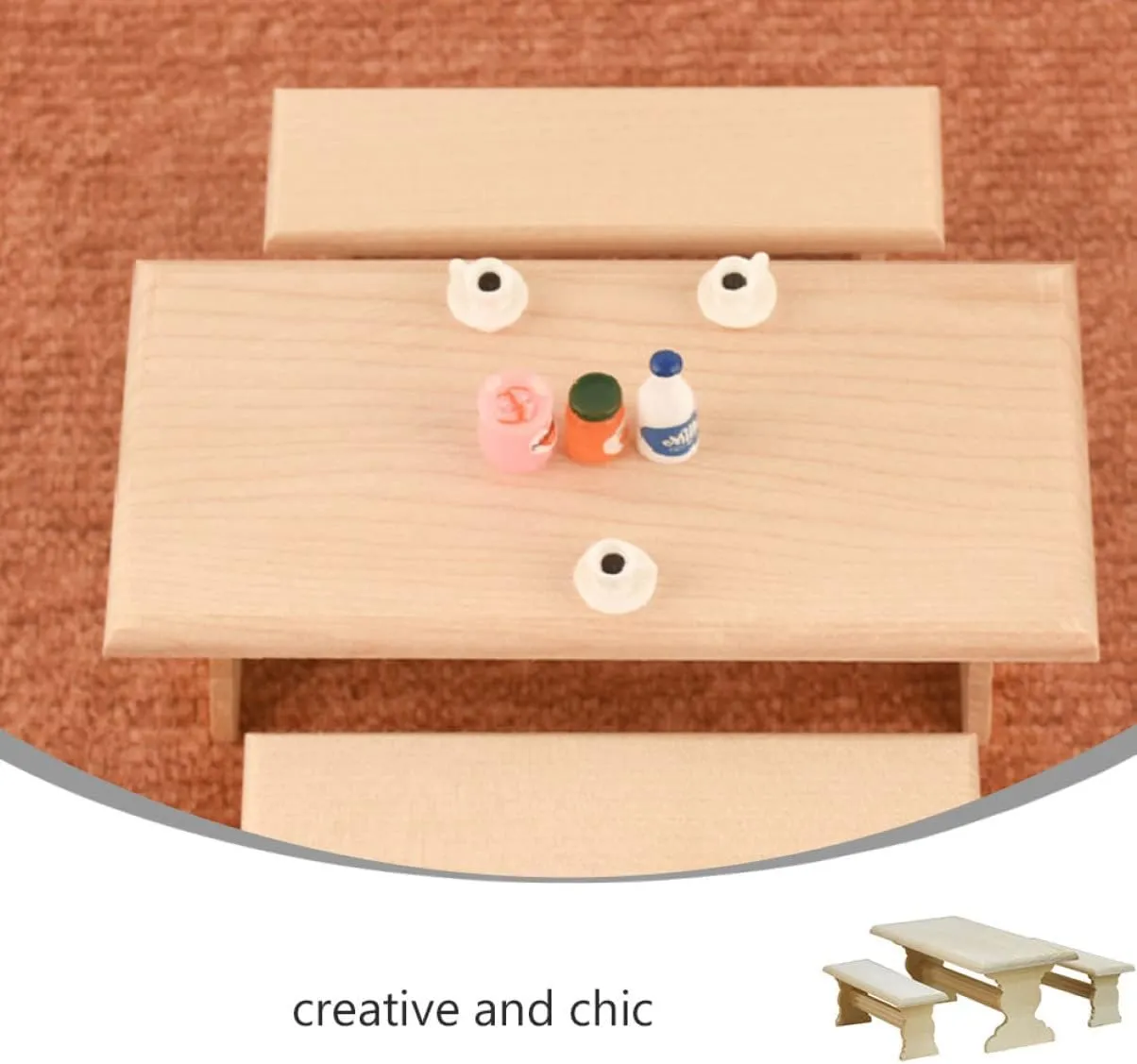 6pcs Mini House Furniture Wooden Table Chair Model Smooth Surface Dollhouse Ornament for Boys and Girls Imagination and Creativity Fine Workmanship Miniature Furniture