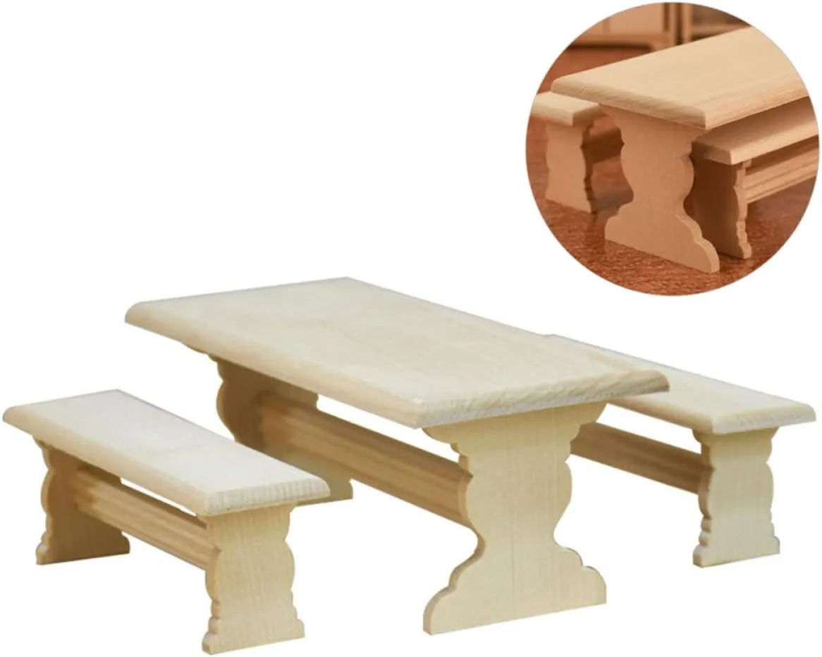 6pcs Mini House Furniture Wooden Table Chair Model Smooth Surface Dollhouse Ornament for Boys and Girls Imagination and Creativity Fine Workmanship Miniature Furniture