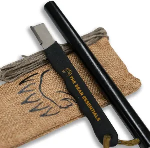 6" x 1/2" Large Ferro Rod & Tungsten Striker - Fire Starter Survival Kit, Reflective Paracord, Waxed Hemp & Burlap Sack -20,000  Strikes