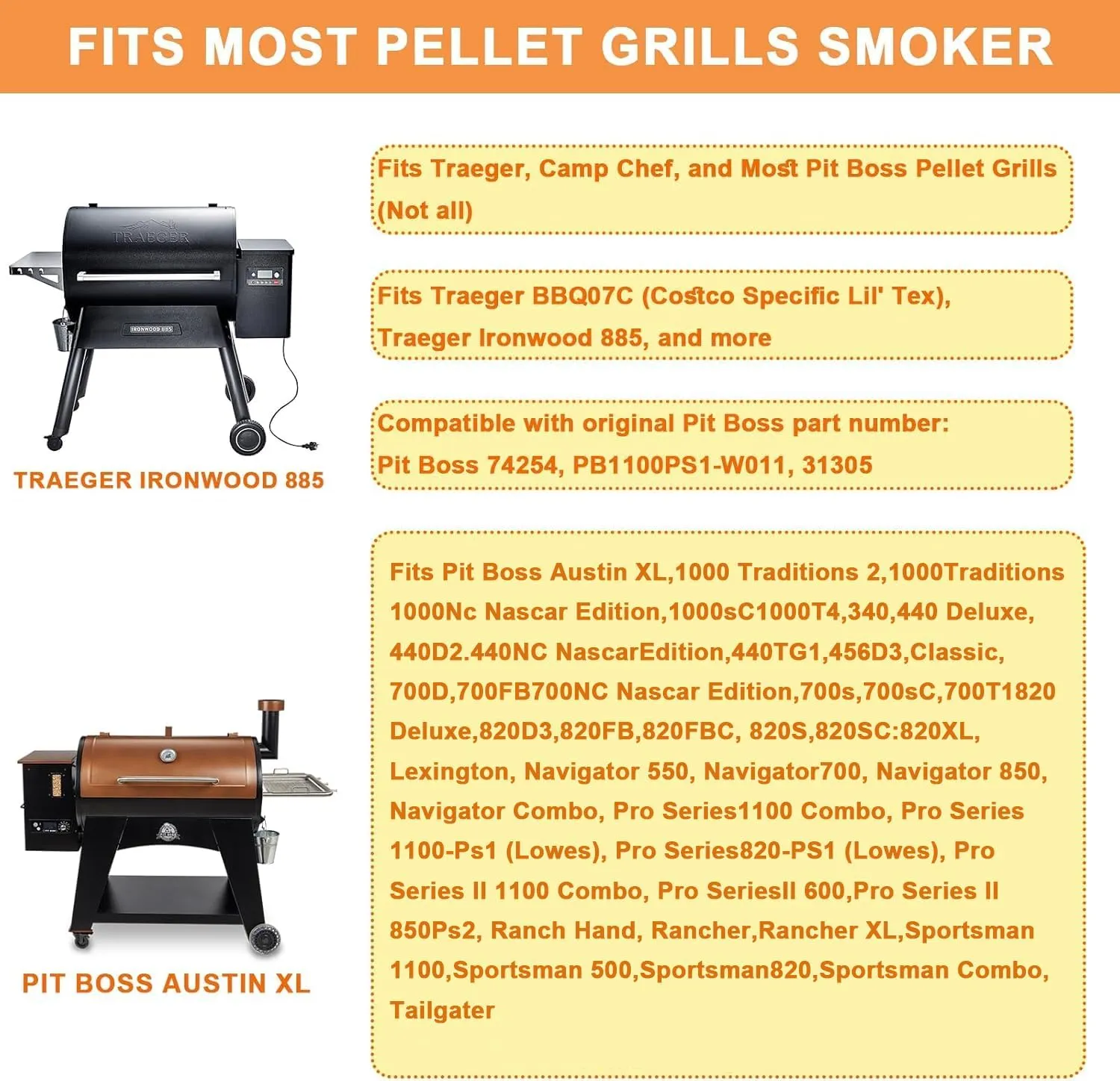 74254 Fire Burn Pot for Austin XL Pit Boss Parts,Pit Boss Pro SER 820-PS1 (Lowes),Traeger Fire Pot Replacement Traeger Ironwood 885, for Traeger,Most Pit Boss & Camp Chef Pellet Grills,Porcelain Steel