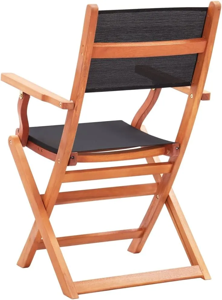 8-Pack Folding Patio Chairs Black Solid Eucalyptus Wood Textilene Outdoor Furniture for Deck Lawn Camping Dining