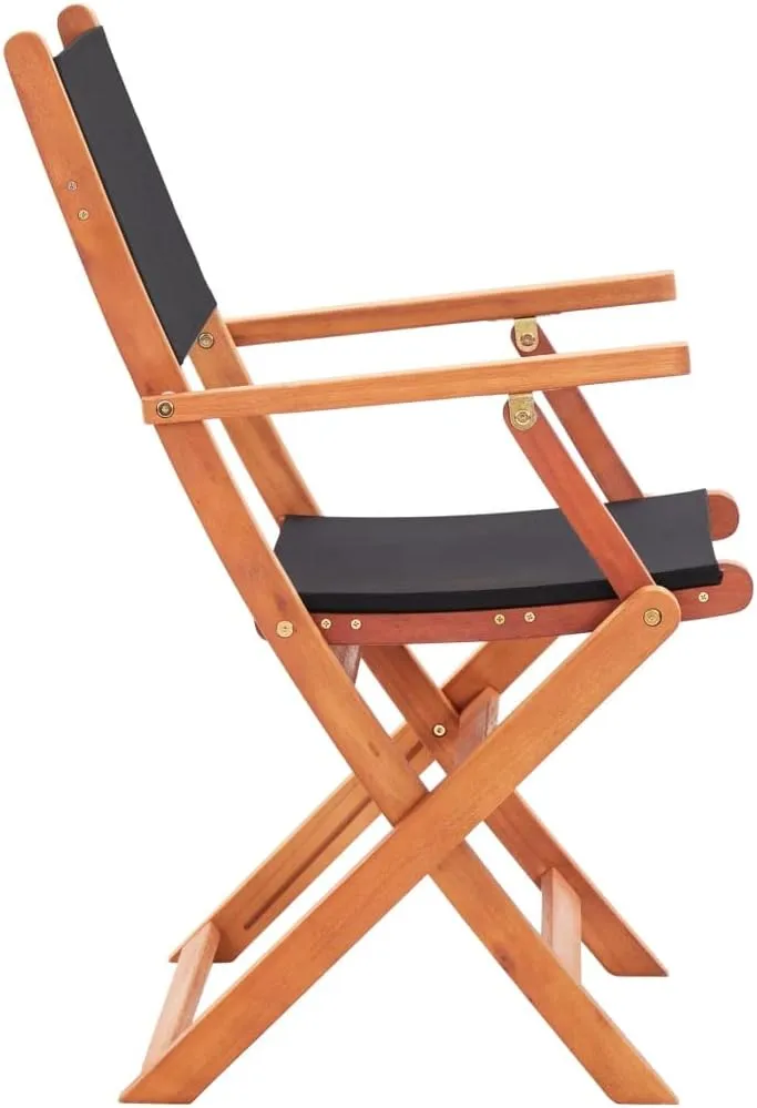 8-Pack Folding Patio Chairs Black Solid Eucalyptus Wood Textilene Outdoor Furniture for Deck Lawn Camping Dining