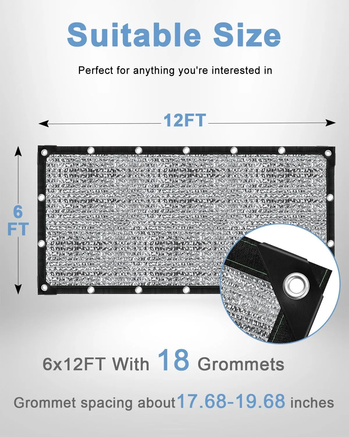 85% Aluminet Shade Cloth - Reflective Aluminium Shade Netting Sun Shade Cover with Grommets for Cars, Dogs, Outdoor, RV, Patio, Indoor (6x12FT)