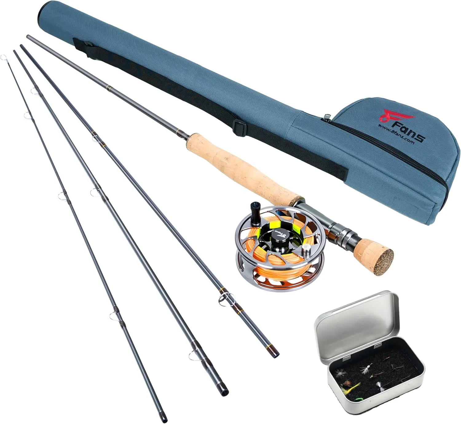 8Fans Portable Fly Fishing Rod and Reel Combo - 4-Section Fly Rod and CNC-machined Aluminum Alloy Reel - Complete Starter Package
