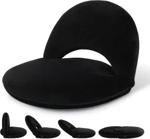 Adjustable Floor Chair with Back Support Foldable Meditation Chair Portable Stadium Seats Recreation Bleacher Seat Versatile Beach Video-Gaming Reading,Black