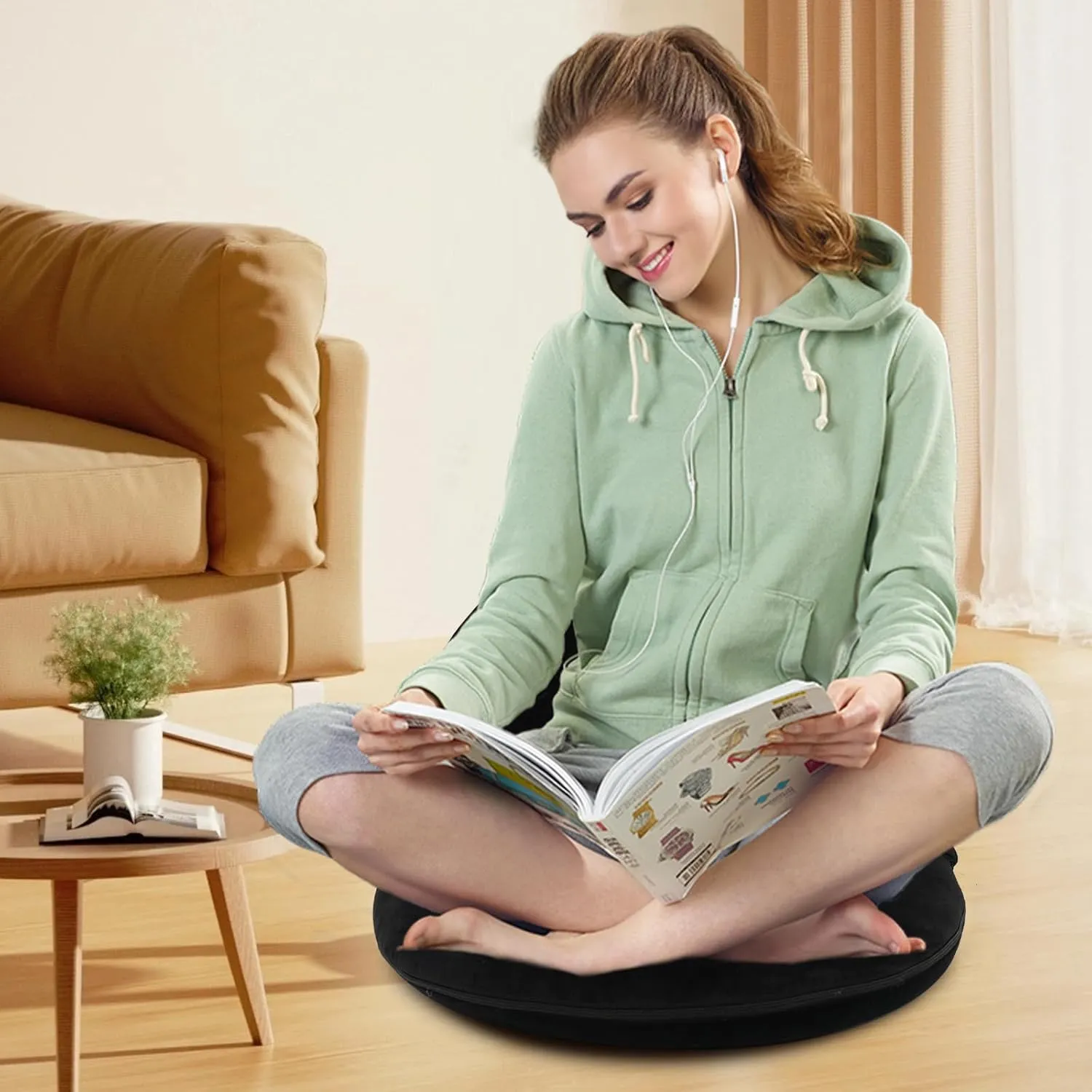 Adjustable Floor Chair with Back Support Foldable Meditation Chair Portable Stadium Seats Recreation Bleacher Seat Versatile Beach Video-Gaming Reading,Black