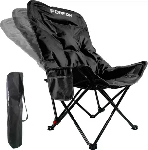 Adjustable Portable Folding Camping Chair with High Back, Side Pockets, Headrest, Lightweight Lawn Chair for Outdoor Camping, Beach, Leisure and Adults (Black Cotton Thickened)