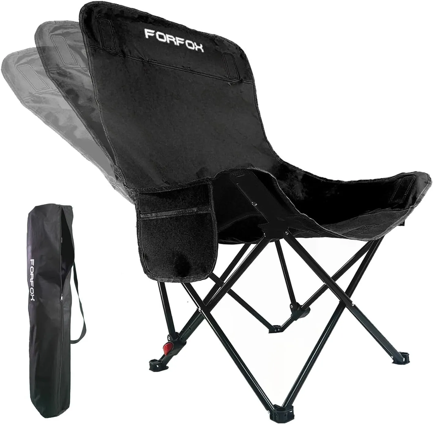 Adjustable Portable Folding Camping Chair with High Back, Side Pockets, Headrest, Lightweight Lawn Chair for Outdoor Camping, Beach, Leisure and Adults (Black Single Cloth Thin)
