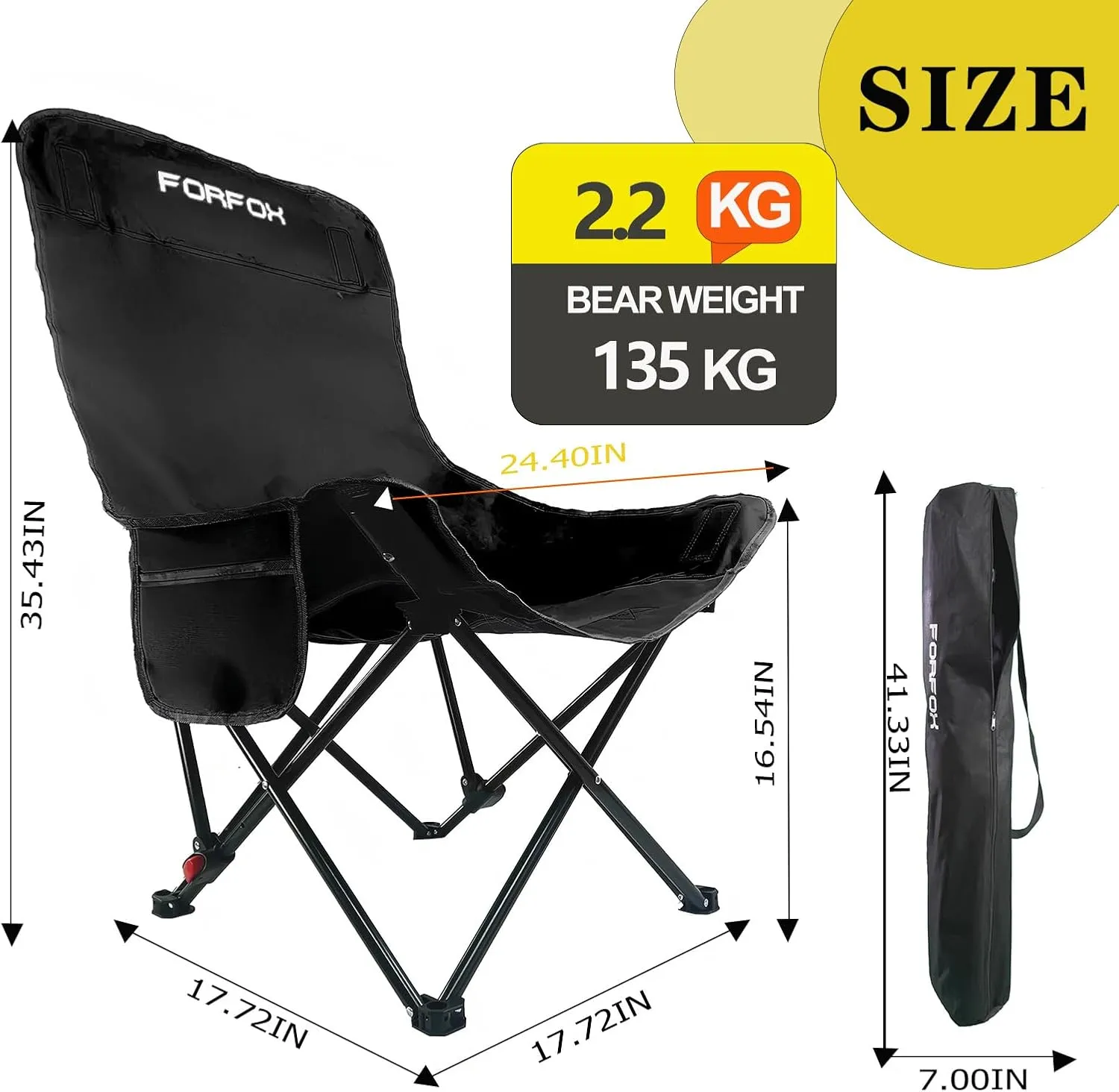 Adjustable Portable Folding Camping Chair with High Back, Side Pockets, Headrest, Lightweight Lawn Chair for Outdoor Camping, Beach, Leisure and Adults (Black Single Cloth Thin)