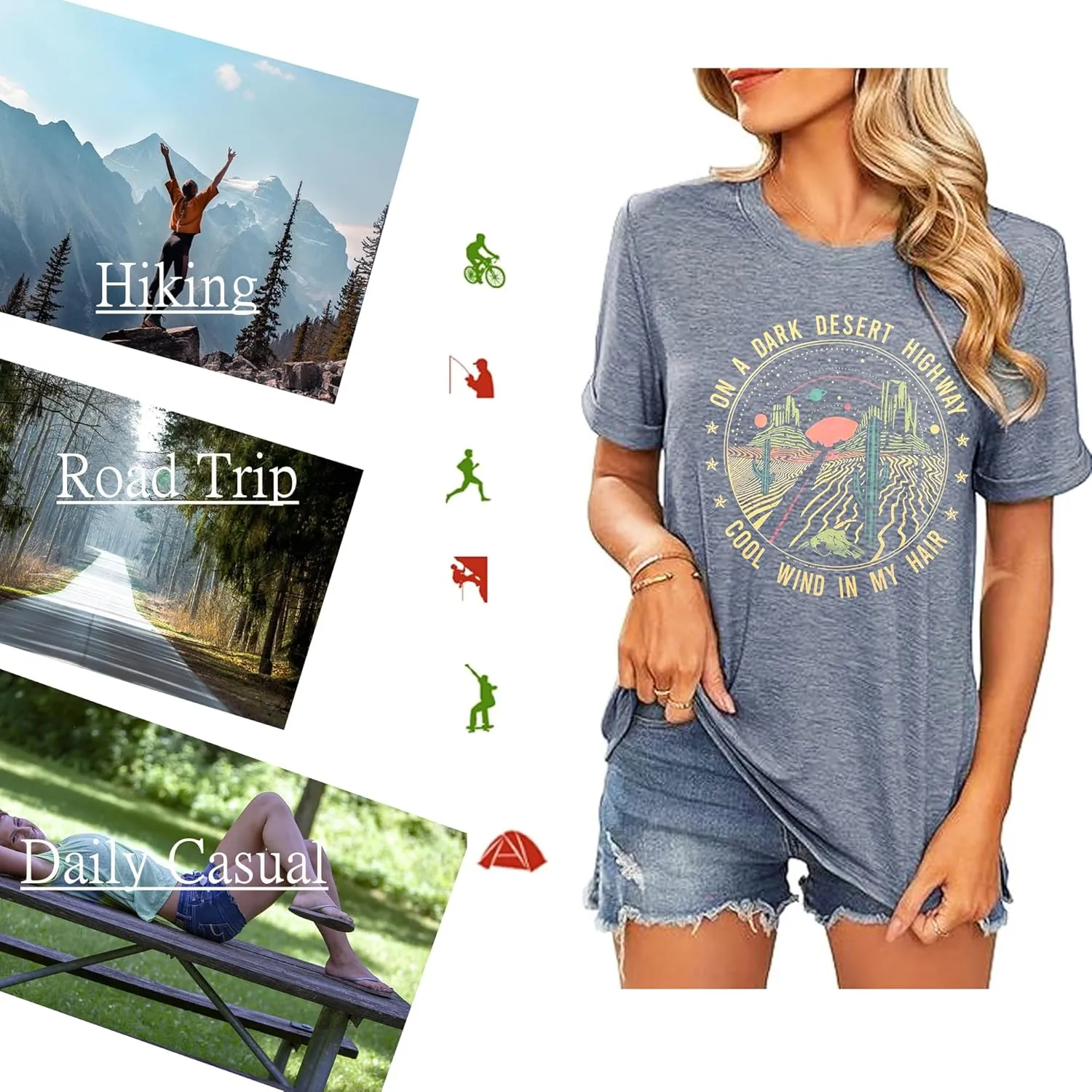 Adventure Shirts Sunrise Camping Hiking Activewear Road Trip Nature Cactus Workout Tee Top