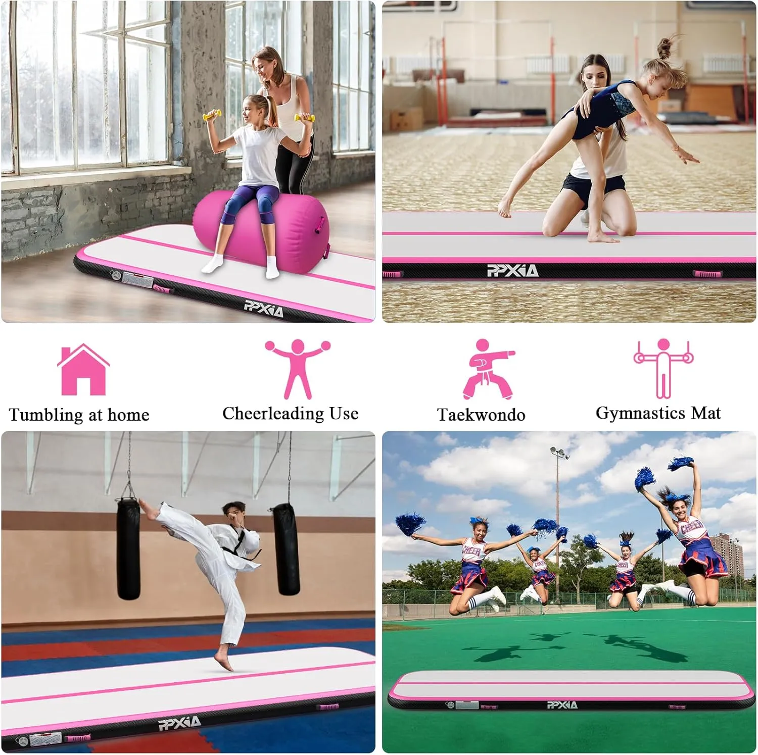 Air Tumble Track Mat 6.6ft 10ft 13ft 16ft 20ft Inflatable Gymnastics Tumbling Mat with Air Pump for Kids Adults, 4/8 inch Thick Gymnastic Mats for Home Use Gym Outdoor Cheerleading Training