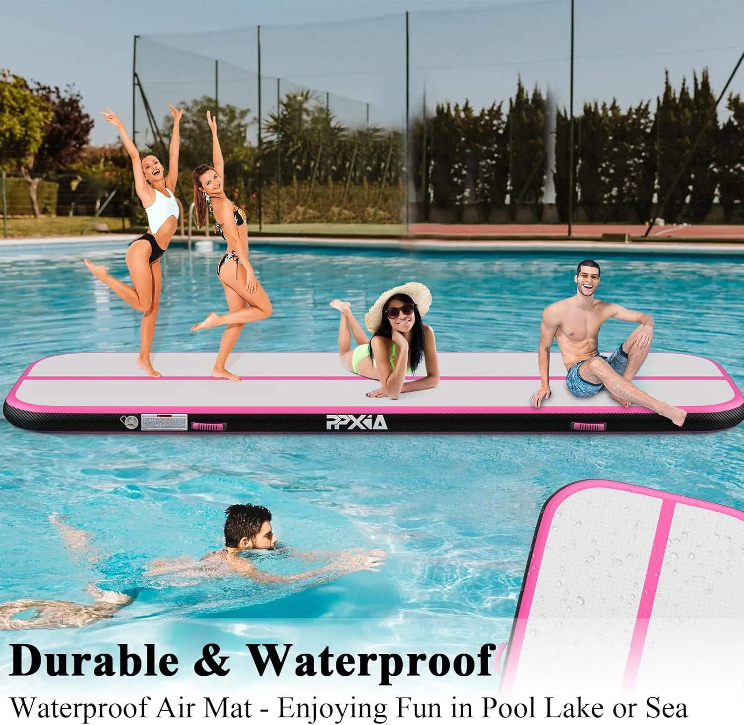 Air Tumble Track Mat 6.6ft 10ft 13ft 16ft 20ft Inflatable Gymnastics Tumbling Mat with Air Pump for Kids Adults, 4/8 inch Thick Gymnastic Mats for Home Use Gym Outdoor Cheerleading Training