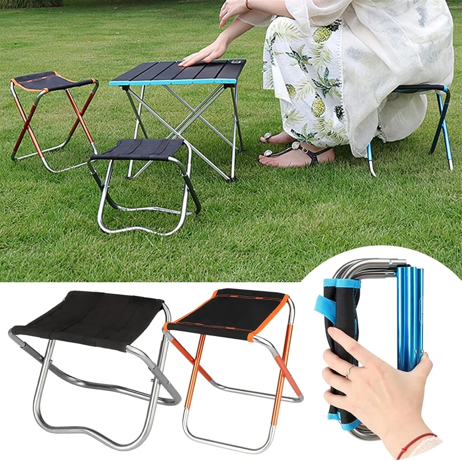 AISHANBAIHUODIAN Fishing Folding Stool Portable Lightweight Fishing Camping Picnic Folding Chair Oxford Cloth Portable Camping Chair (Color : 3)