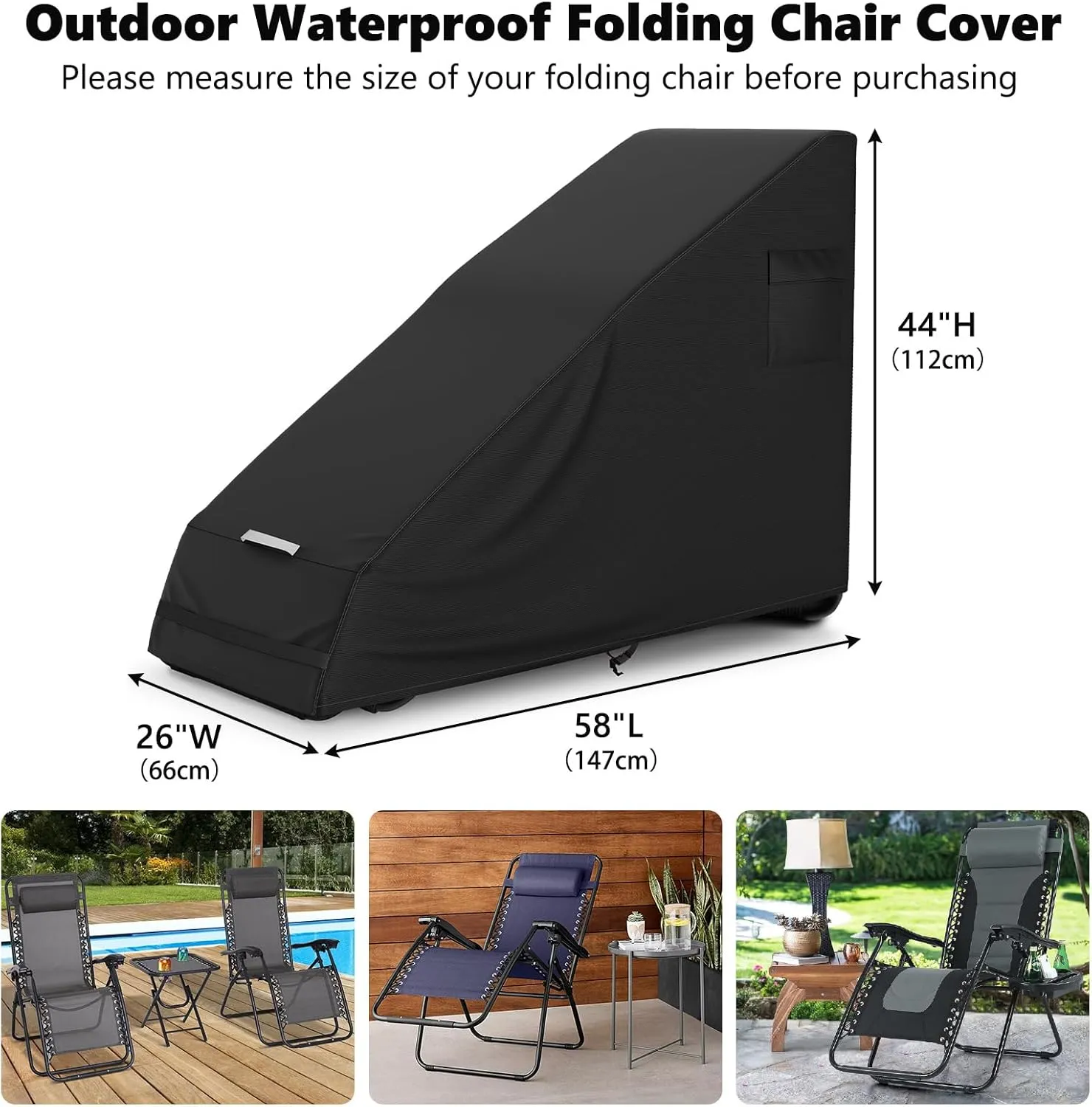 AKEfit 1 PCS Zero Gravity Chair Cover,Outdoor Waterproof Folding Lounge Chair Cover with Storage Bag,UV Resistant and Dustproof,Fits Most Folding Recliners,Black