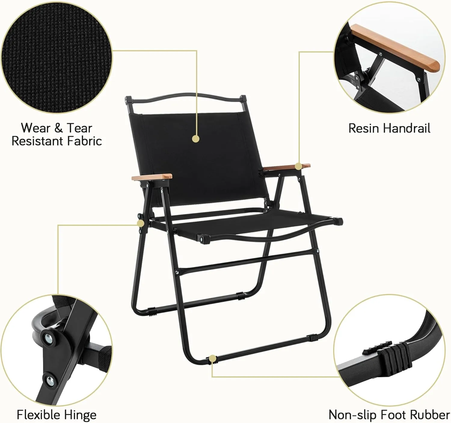 ALISH Camping Chairs, Portable Lawn Chairs Lightweight Outdoor Chairs with Wooden Handle for Travel Camping Lawn Hiking, Set of 2