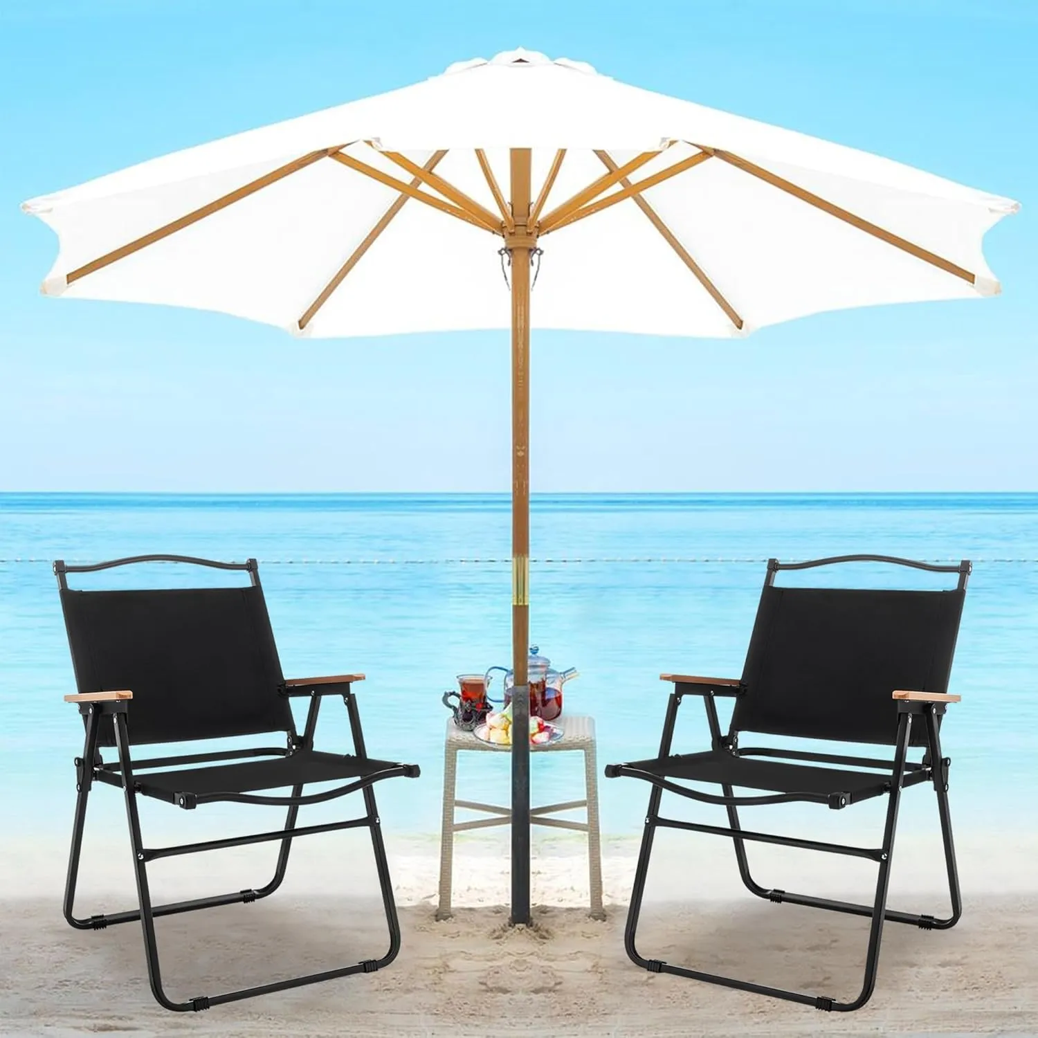 ALISH Camping Chairs, Portable Lawn Chairs Lightweight Outdoor Chairs with Wooden Handle for Travel Camping Lawn Hiking, Set of 2