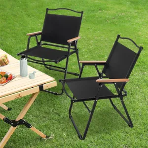ALISH Camping Chairs, Portable Lawn Chairs Lightweight Outdoor Chairs with Wooden Handle for Travel Camping Lawn Hiking, Set of 2