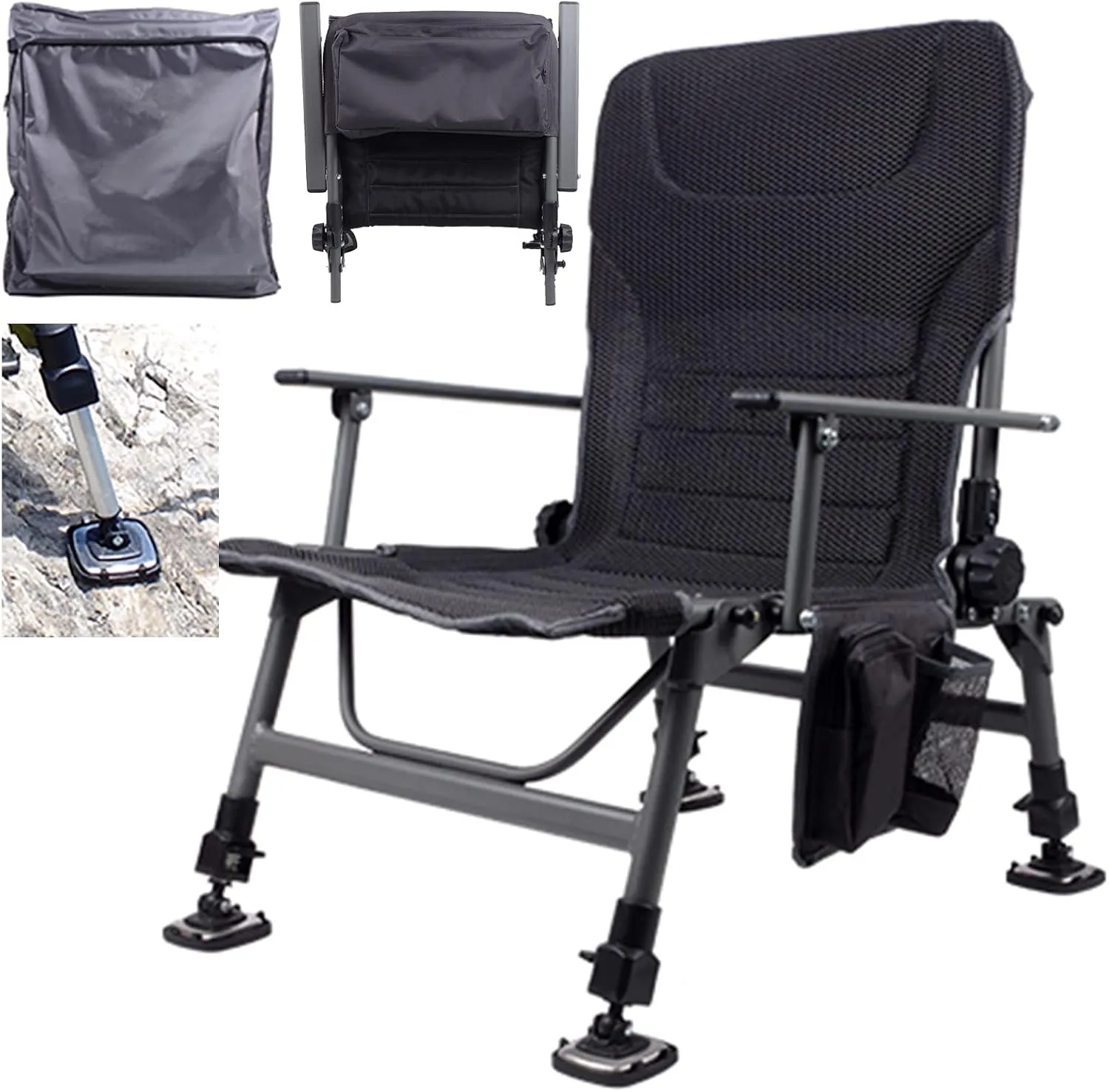 All Terrain Fishing Chairs Ultralight, Lawn Hiking Hunting Ice Camping Chair, Adjustable Height Portable Outdoor Chair