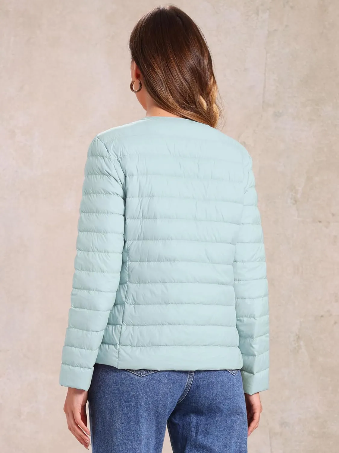 Allegra K Women's Puffer Jacket Lightweight Button Down Packable Long Sleeve Coat