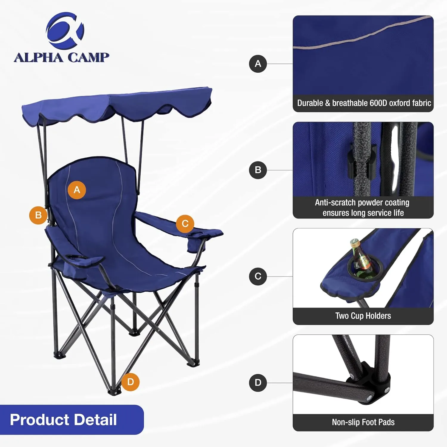 ALPHA CAMP Oversized Camping Chair with Shade Canopy, Folding Lawn Chairs
