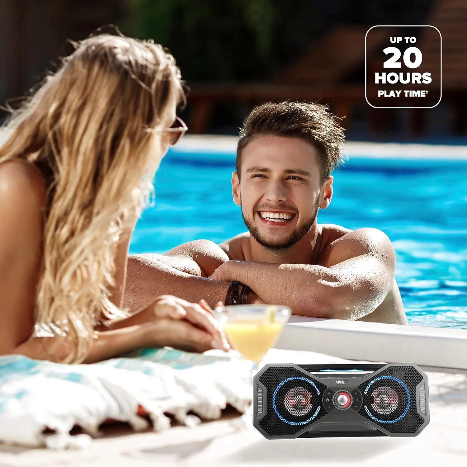 Altec Lansing Mix 2.0 - Waterproof Bluetooth Speaker with Strong Bass, Portable Speaker for Travel & Outdoor Use, 100 Foot Range & 20 Hour Playtime