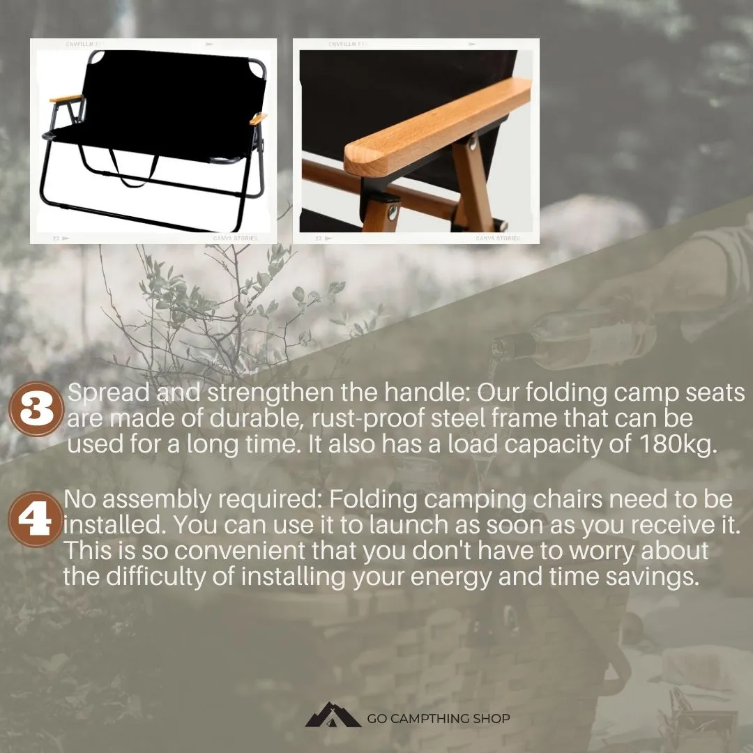 Aluminum 2 Seater Folding Chair Couple Bench for Outdoor Camping Picnic Black