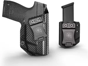 Amberide KYDEX Smith & Wesson M&P Shield M2.0 with Integrated CT Laser Holsters (Black Carbon Fiber, Right Hand Draw)   Universal 9mm/.40 Double Stack Magazine Carrier (Black)