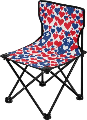 American Flag Love2 4th of July Independence Day Collapsible Camp Chair Lightweight Compact Folding Chair with Carrying Bag Travel Chair for Picnic Indoor