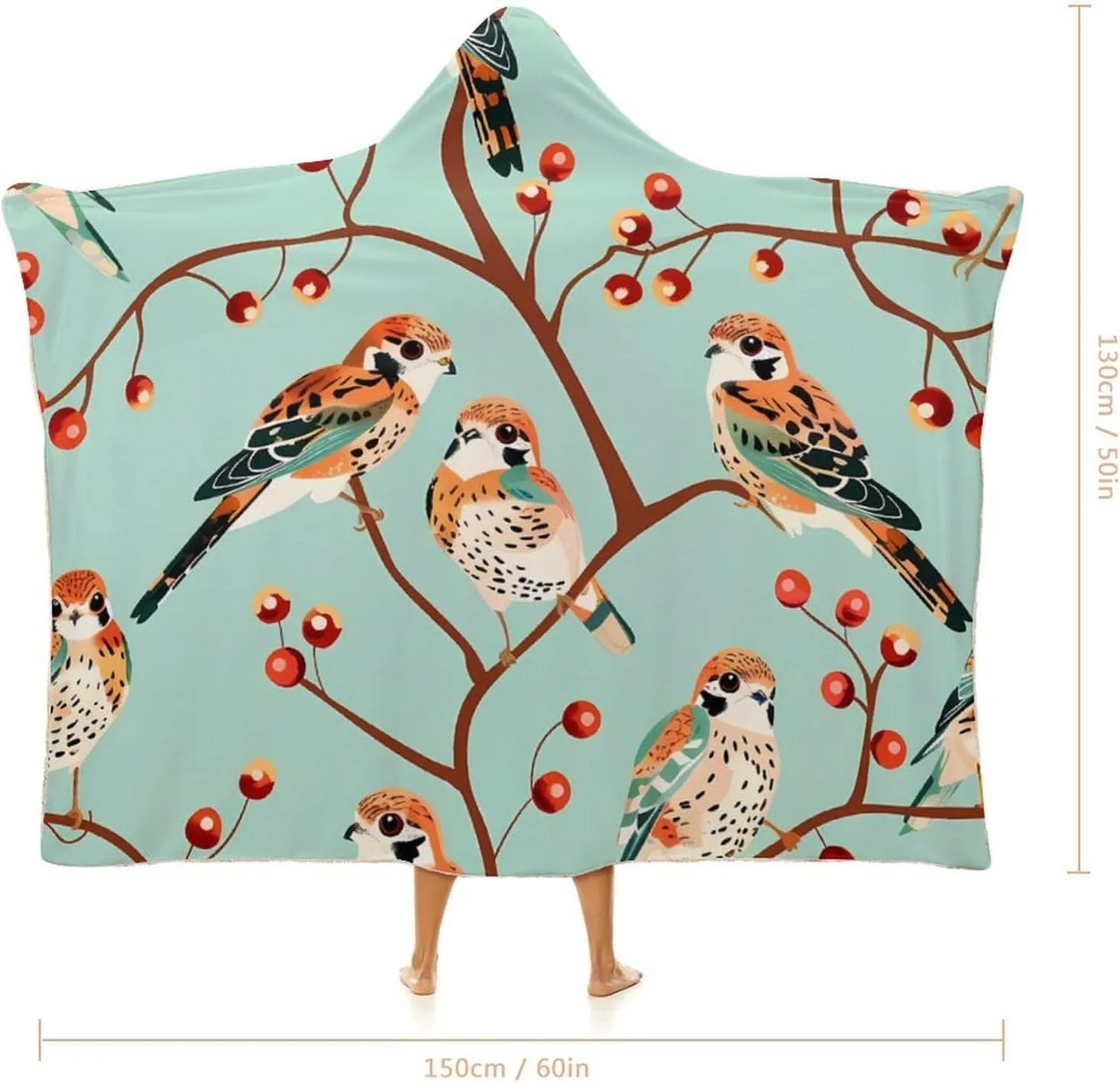 American Kestrel Pattern Wearable Hooded Blanket Warm Cozy Blanket Wrap Oversized Throw Cape