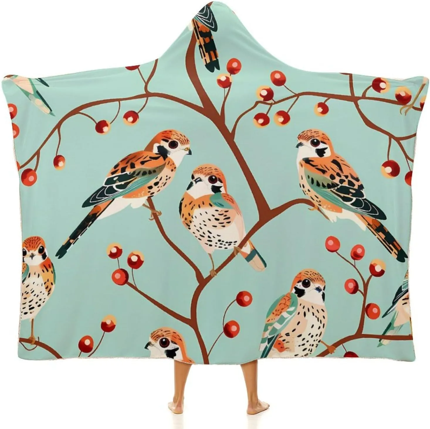American Kestrel Pattern Wearable Hooded Blanket Warm Cozy Blanket Wrap Oversized Throw Cape
