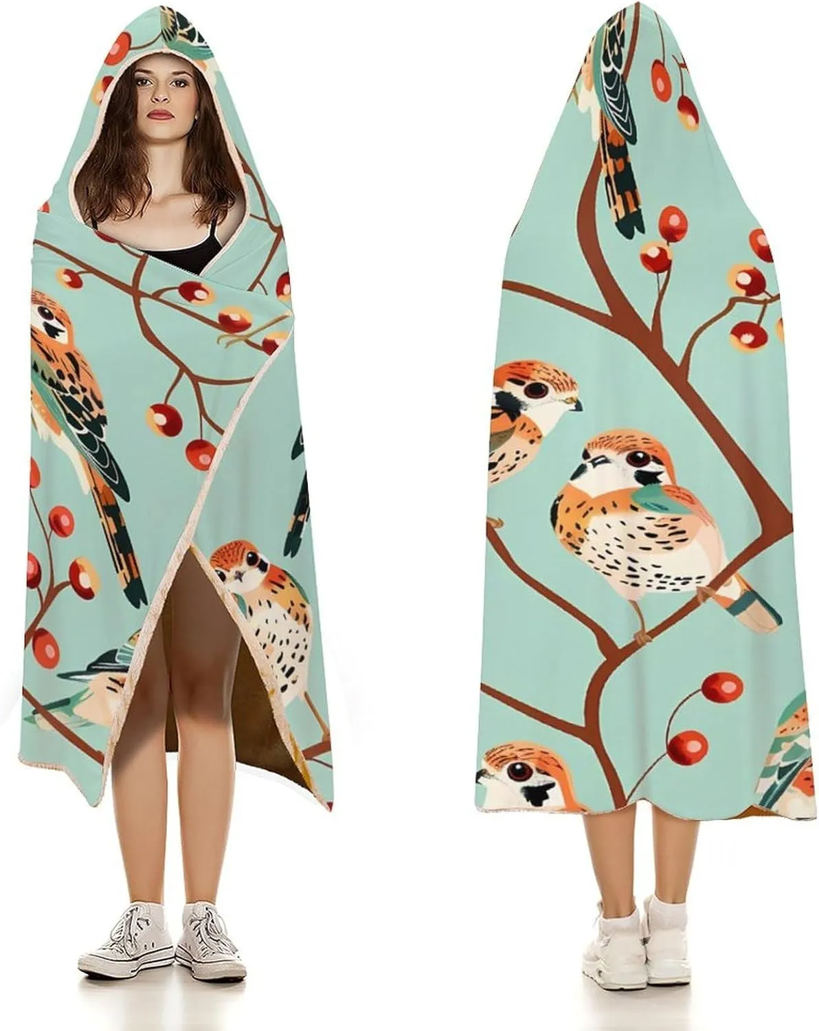 American Kestrel Pattern Wearable Hooded Blanket Warm Cozy Blanket Wrap Oversized Throw Cape