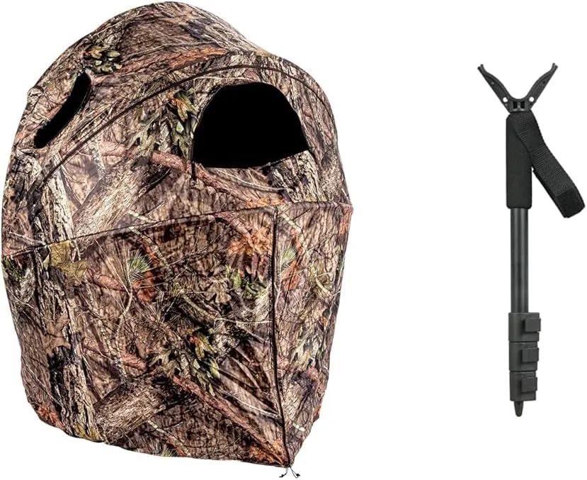 Ameristep Tent Chair Blind | 1-Person Hunting Blind in Mossy Oak Break-Up Country & Allen Company Monopod Turkey Hunting Shooting Stick - Adjustable Rifle Rest - Shooting Sticks