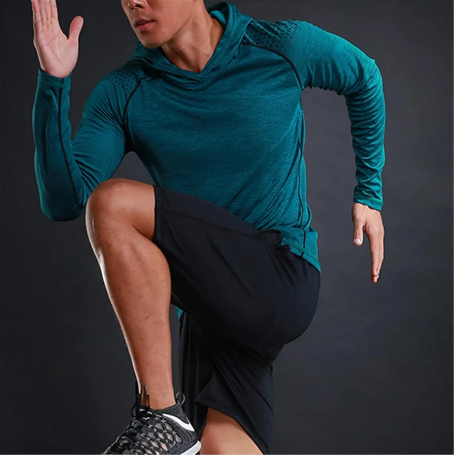 Andongnywell Men's Shirt with Hood Performance Long Sleeve Sun Protection Tshirt Lightweight Top Exercise Camping Clothes